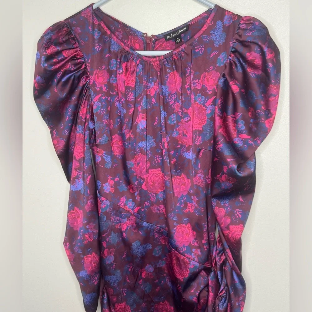 For Love And Lemons Purple Endless Floral Puff Sleeve Bodycon Dress - Picture 5 of 11